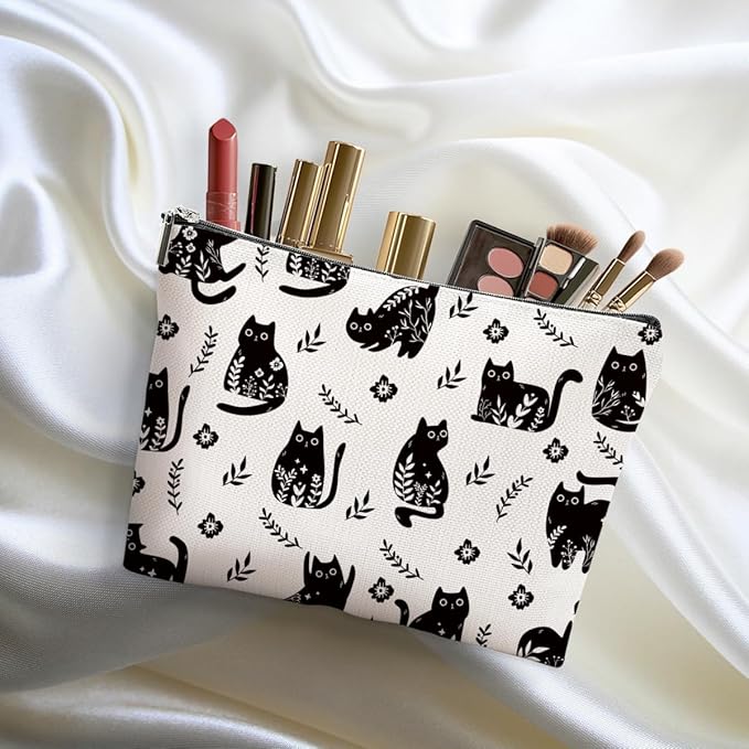 Funny Black Cat Makeup Bags for Women - Cat Gifts for Women Cats Lovers, Cats Mom Gifts Cosmetic Bag Travel Organizer Zipper Birthday Christmas Friendship Gift