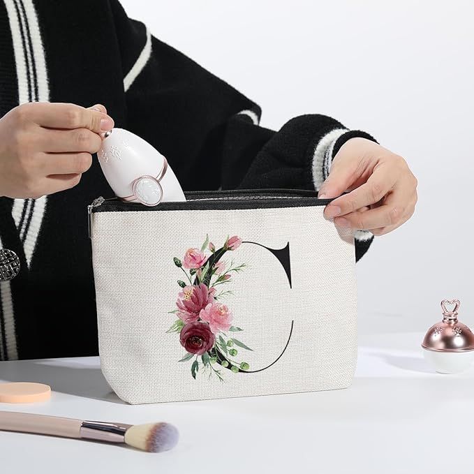 Initial Makeup Bag, Personalized Gifts for Women, Bridesmaid Gifts, Birthday Gifts for Women Mom, Gifts for Best Friend, Bride Bridesmaid Cosmetic bag (Letter C)