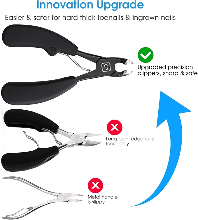Toenail Clippers for Thick & Ingrown Toe Nails Heavy Duty Precision Nail Scissors Super Sharp Curved Blade Grooming Tool opove X5, Black