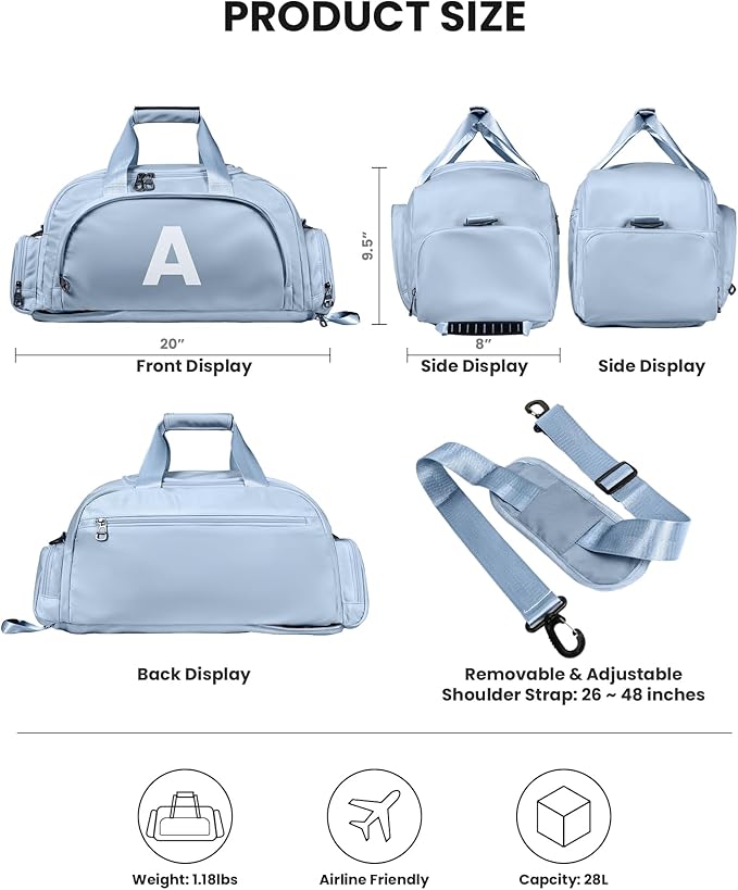 Gifts for Teenage Girls, Initial Gym Bags with Shoe Compartment, Dance Bag for Girls, Monogram Kid Overnight Bags, Easter Christmas Gift for Daughter Niece Granddaughter (Letter C)