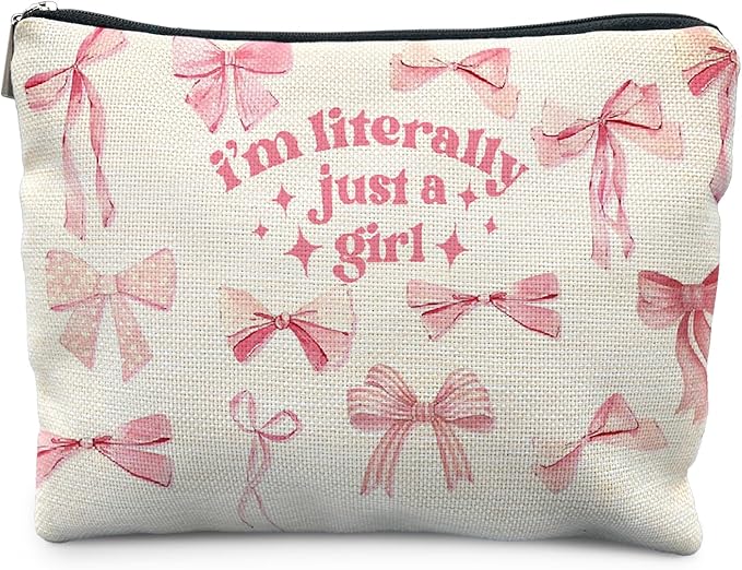 Coquette Pink Bow Makeup Bag, Preppy Bow Cosmetic Bags for Women, Girly Pink Makeup Pouch, Coquette Stuff, Trendy Preppy Bowknot Zipper Pouch