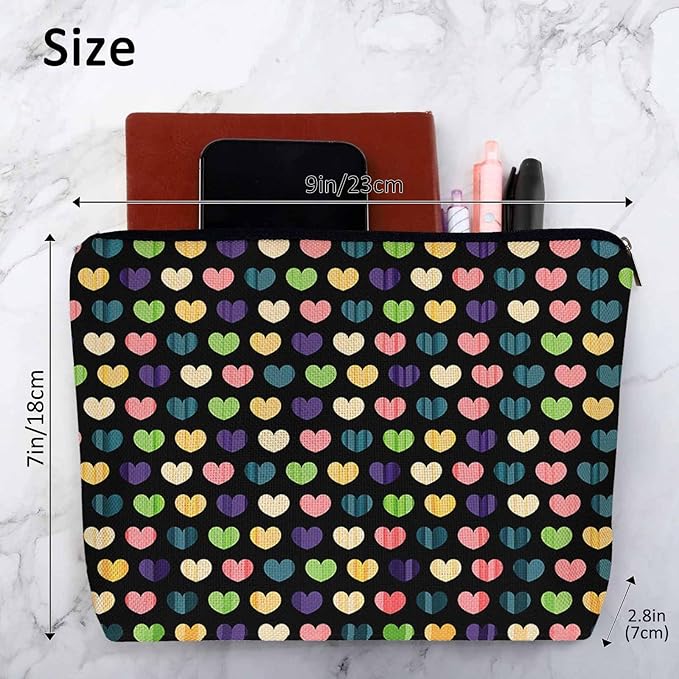 Makeup Bag Heart Makeup Bags For Purse Pouch, Colorful Love Hearts Travel Toiletry Bag Cosmetic Bag Makeup Bags Flax Makeup Organizer Bag Pencil Pouch For Man Woman