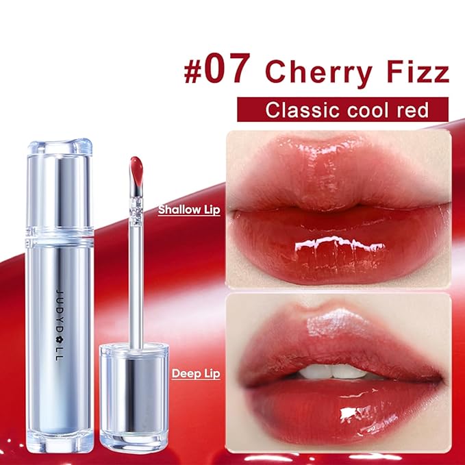 JUDYDOLL Ice Watery Lip Gloss- Long Lasting & Transfer-Proof, Infused with 86% Essence with Ice Iron Applicator, Non-Sticky Glossy Finish for Daily Wear, Mirror Lip Glazes, Moisturizing Plumping Gloss