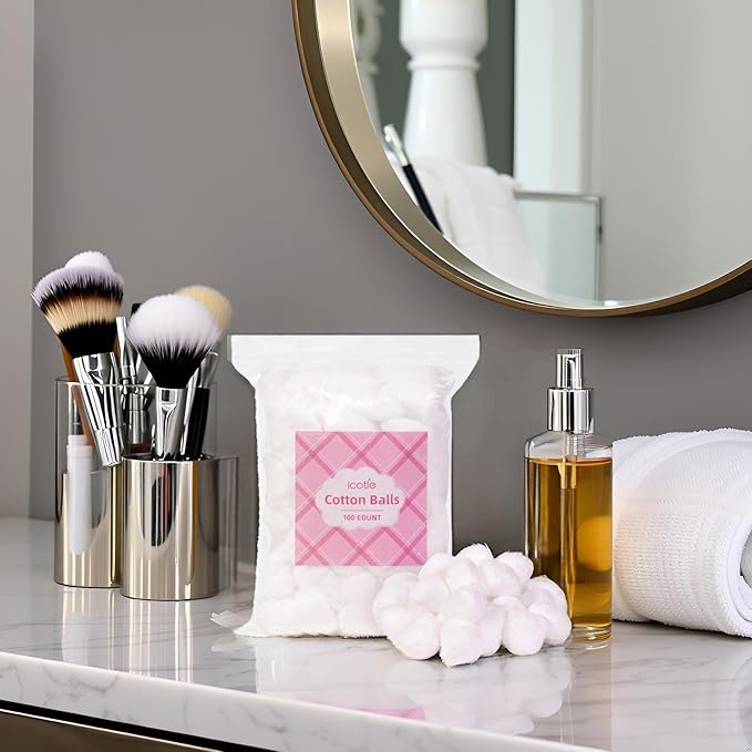 100% Pure Cotton Balls, Large Size, Soft and Absorbent for Make-Up, Nail Polish Removal, Pet Care, Applying Lotion or Powder and First-Aid for Everyday Household Use, 100 Count