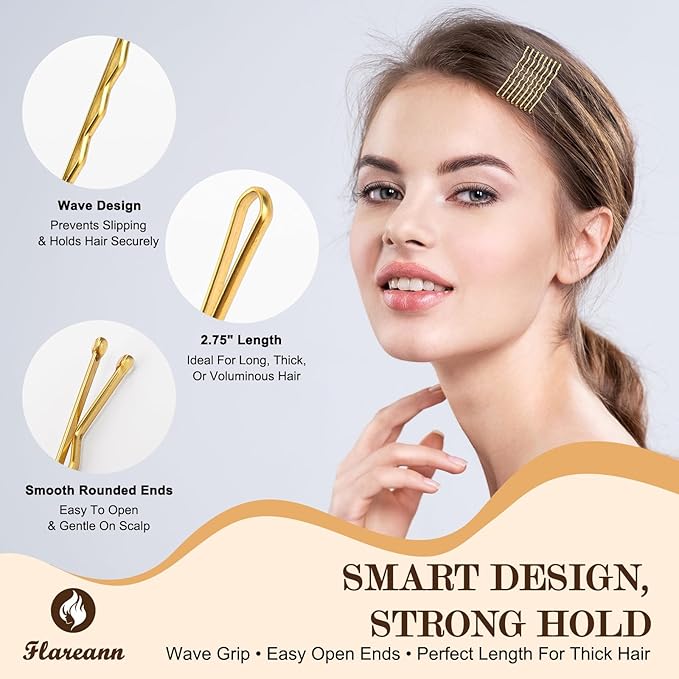 Bobby Pins Set Gold – Hair Accessories Kit for Women & Girls with Bobby Pins, U Shape & Spiral Pin, Perfect for Weddings, Styling, Updos & Buns