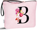 Vavabox A-Z Personalized Makeup Bag, Birthday Gifts for Women Mom, Gifts for Best Friend, Bride Bridesmaid Cosmetic bag (B, Pink)