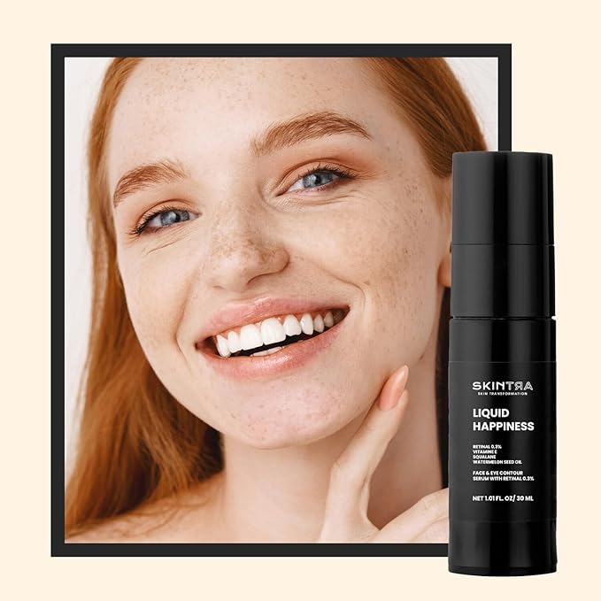 Liquid Happiness Anti Aging 0.3% Retinaldehyde Serum for Face & Eyes - Retinal Discoloration Correcting Serum with Fast Absorbing Squalane - Boosts Firmness - Vegan, 30 ml/Net 1.01 Fl. Oz