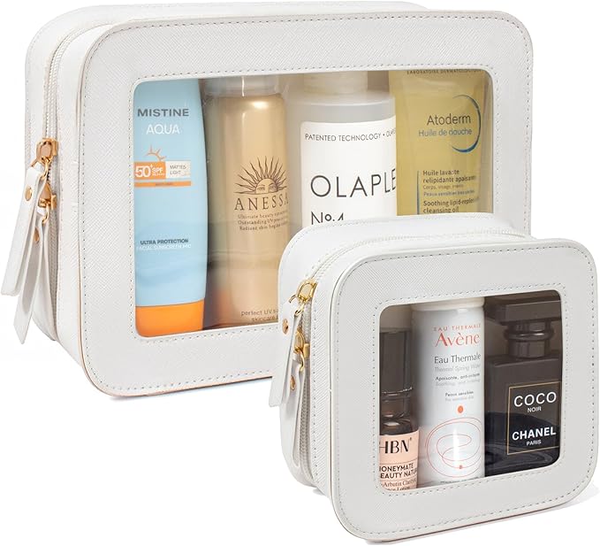 LETGO Clear Makeup Bag Set for Women Portable Travel Toiletry Bag Cosmetic Bags TSA Approved Travel Cosmetic Bag for Car Accessories for Women(White, Standard + Mini)