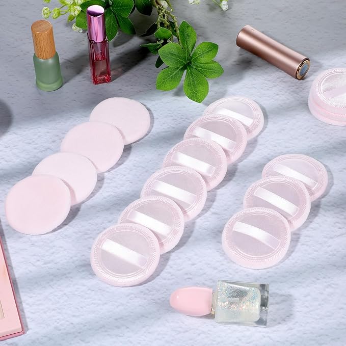 Makeup Pads for Pressed Powder 40 Pcs Cotton Powder Puffs Washable 2.36 Inch Round MakeupPowder Puff Pads with Ribbon White Round Cosmetic Face-Powder Make up Puffs Beauty Makeup Tools for Women