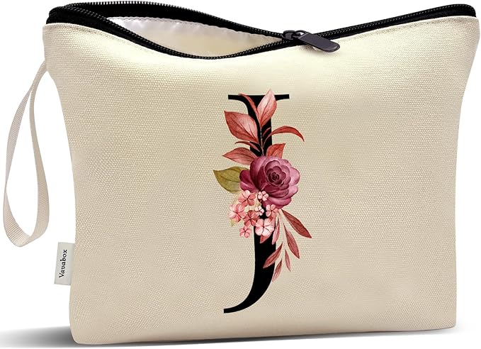 Vavabox A-Z Personalized Makeup Bag, Birthday Gifts for Women Mom, Gifts for Best Friend, Bride Bridesmaid Cosmetic bag (J, Yellow)