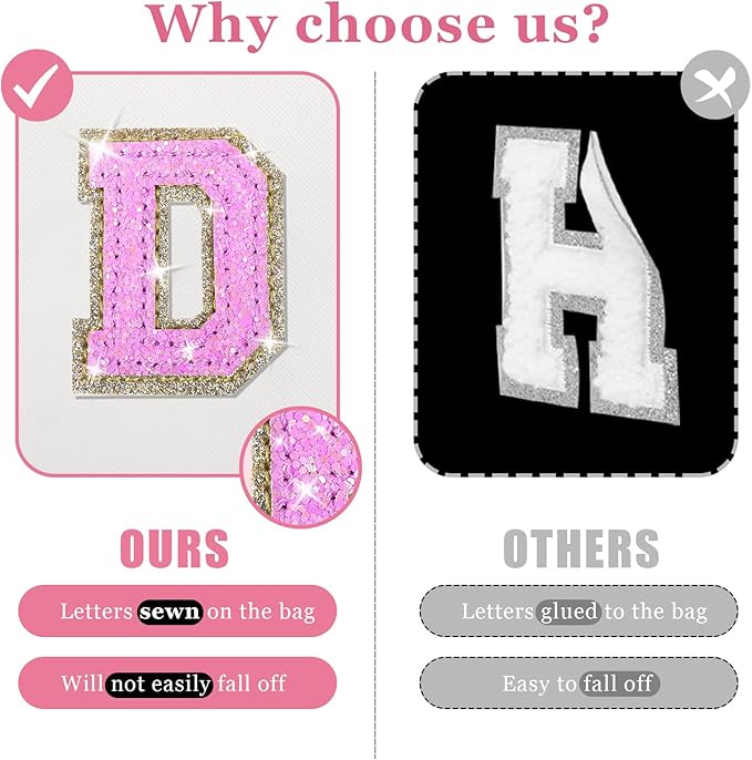 Personalized Initial Letter Makeup Bag, Preppy Glitter Letter Patch Cosmetic Pouch Zipper,PU Waterproof Travel Toiletry Bag Cute Makeup Organizer Monogrammed Make Up Bag,Gift for Women Girls