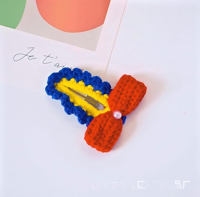 2PCS Crochet Knitting Hair Clip for Girls/Daughter, Gift for Her Birthday, Finished Handmade Wool Knitted Princess Bow