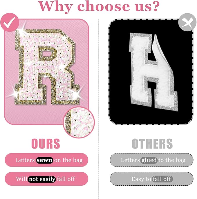 Personalized Initial Letter Makeup Bag, Small Glitter Letter Patch Cosmetic Pouch Zipper, Preppy Makeup Organizer PU Waterproof Travel Toiletry Bag, Monogrammed Birthday Gift for Women Girls