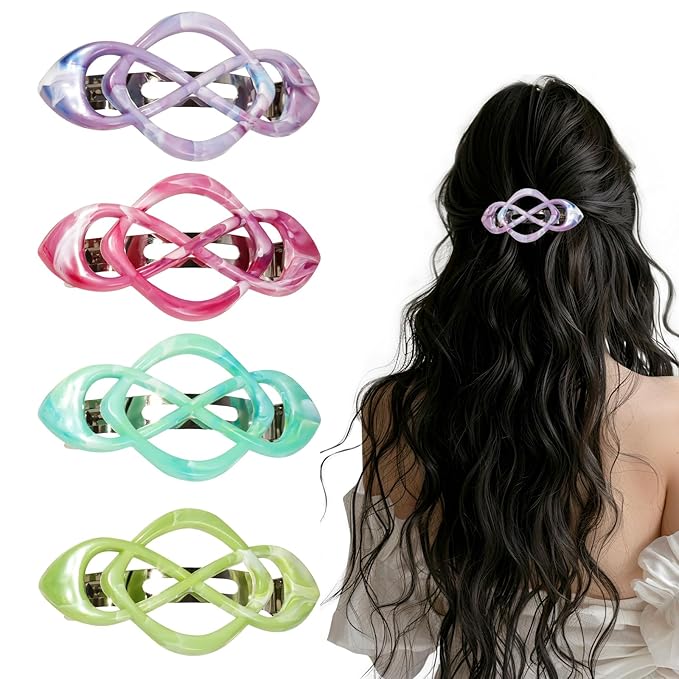 Vintage French Barrette Hair Clips, Hair Barrettes Hair Accessories for Women Girls, Elegant Retro Non Slip Clip with Classic Design Thick to Thin, Stylish Accessories Hair (Gradient Color, 4PCS)