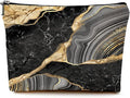 Cute Makeup Bag for Purse Canvas Waterproof Funny Cosmetic Bags for Women Zipper Travel Toiletry Pouch-Black Marble Makeup Bags