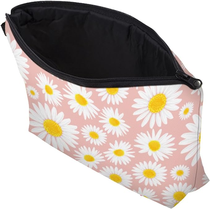 Cute Travel Makeup Bag Cosmetic Bag Small Pouch Gift for Women (Daisy Pink)