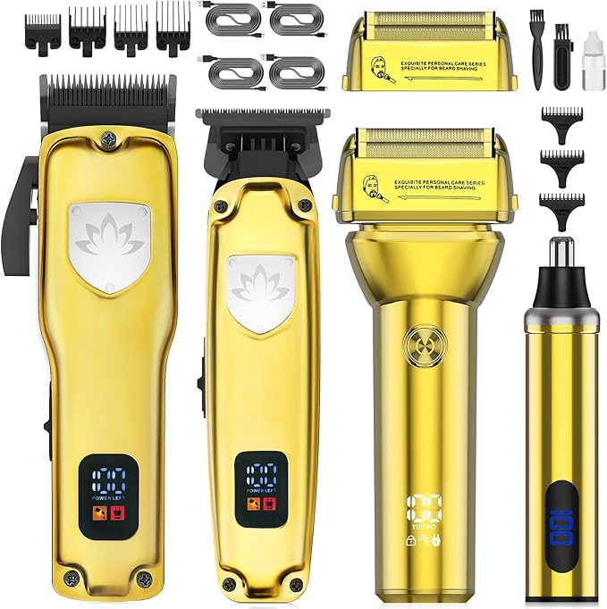Professional Hair Clippers for Men, Barber Clippers and Trimmers Set, Foil Shavers for Men, 4 in 1 Cordless Hair Clippers Set Hair Cutting Kit Barber kit with LED Display
