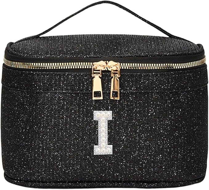EURYNOME Makeup Bag with Custom Letter I, Water-Resistant Travel Organizer Pouch, (8.3x5.1x5.1 Inch) Cosmetic Case for Women