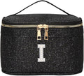 EURYNOME Makeup Bag with Custom Letter I, Water-Resistant Travel Organizer Pouch, (8.3x5.1x5.1 Inch) Cosmetic Case for Women