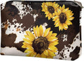 COEQINE Sunflower Cosmetic Bag for Women Leather Soft Cosmetic Bag With Black Cosmetic Purse for Travel Birthday Party Cow Print Cosmetic Purse With Zipper for Ladies Cell Phone Purse