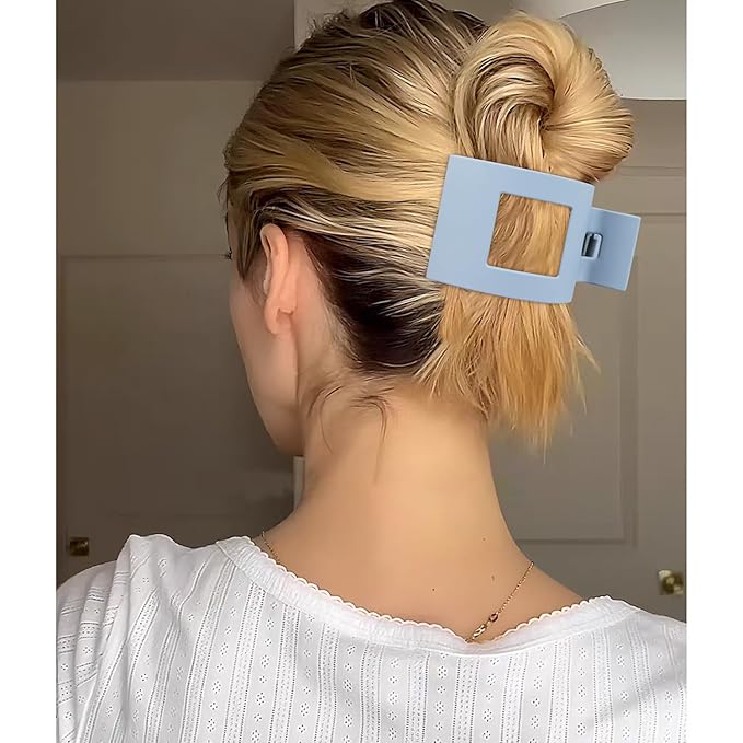 Velscrun Flat Hair Clips for Women Girls, Matte Lay Flat Claw Clips, Strong Hold Large Hair Clip for Thick or Thin Hair, French Duck Billed Hair Jaw Claw Clip, Non Slip Grip for Daily Styling Blue