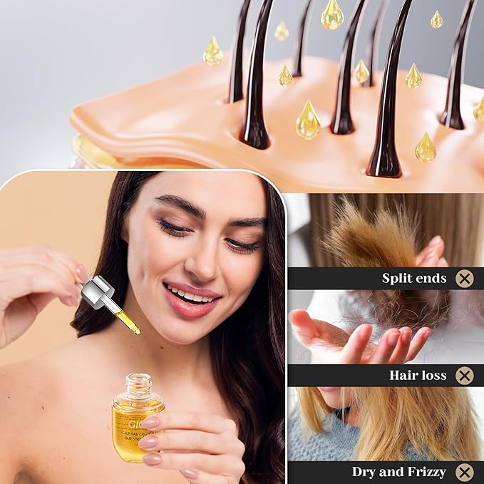 Hair Oil, Rosemary Serum with Bamboo Brush for Frizzy, Damaged Hair Growth Strengthening, Scalp and Argan Care for Women and Men