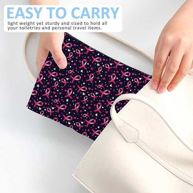 Pink Ribbons Cosmetic Bag Mini Portable Travel Toiletry Bag Organizer Makeup Brushes Aesthetic Accessories Waterproof Storage Bag for Women