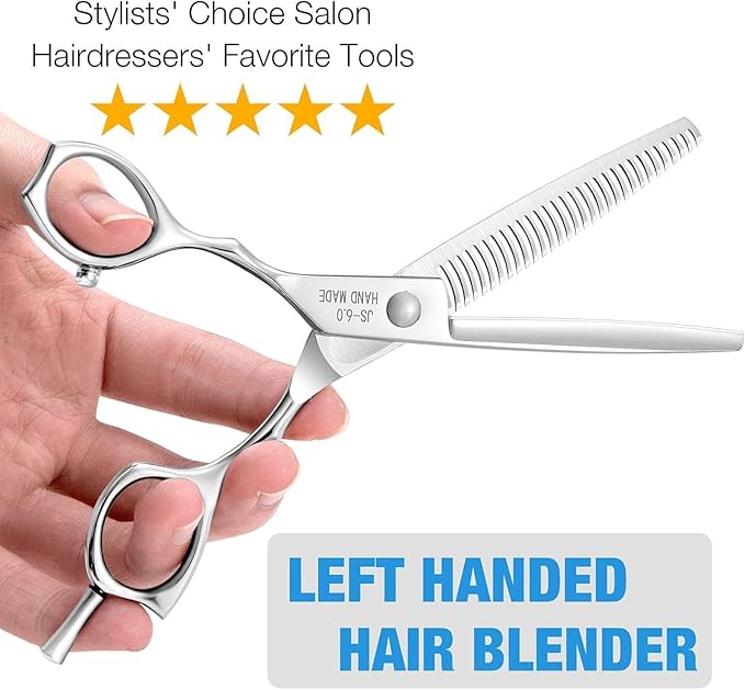 JASON 6 Inch Left Handed Barber Hair Cutting Scissors Professional Salon Shears Razor Edge Hairdressing Scissor Japanese Stainless Steel Thinning Haircut Shear for Men Women Christmas Gift