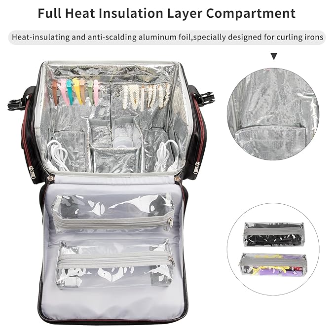 OCHEAL Large Makeup Train Case with 4 Clear Travel Makeup Bags Set, Cosmetic Makeup Case for Hairstylist, Hairdresser Storage Bag with Detachable Pouch,Heat Insulation and Anti-scalding Full layer