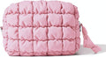 Yarnic Quilted Makeup Bag Cosmetic Bag, Travel Toiletry Bag for Women, Cute Makeup Bag Organizer Baby Pink Puffer Makeup Pouch (M, Pink)