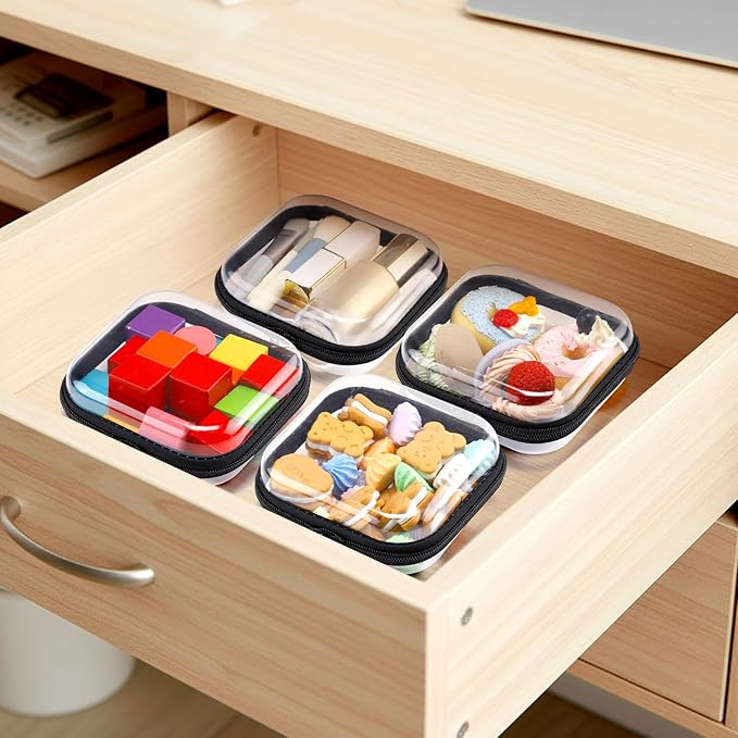Sanwuta 6 Pcs Clear Hard Zipper Case Hard Plastic Zipper Pouches Makeup Bag Pencil Pouches Transparent Cases for Snacks Plastic Storage Organizer Box for Travel(Black,5 x 5 x 2 Inch)