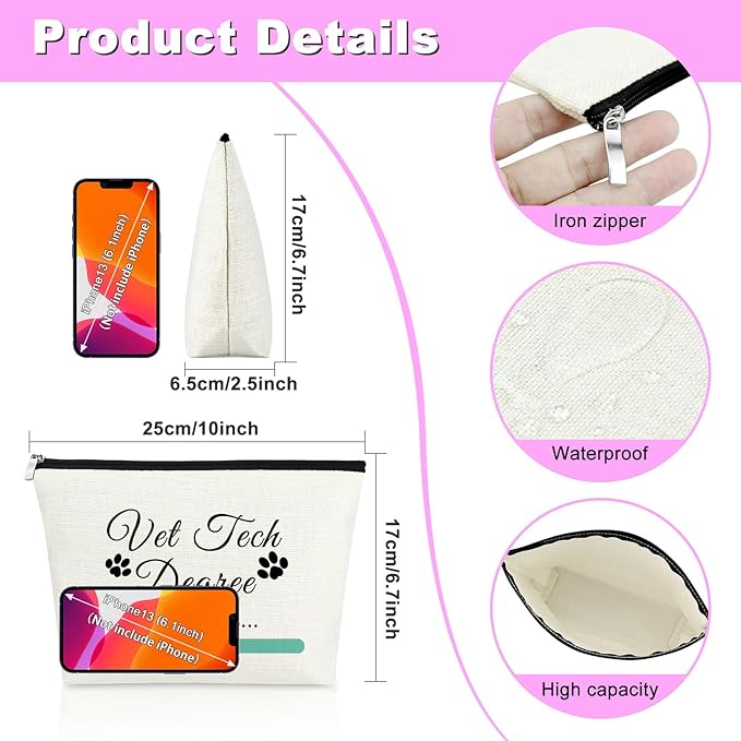 Mxrymvu Vet Tech Student Graduation Gift Makeup Bag Future Veterinarian Gift for Women Veterinary School student Thank You Appreciation Birthday Present Cosmetic Bag