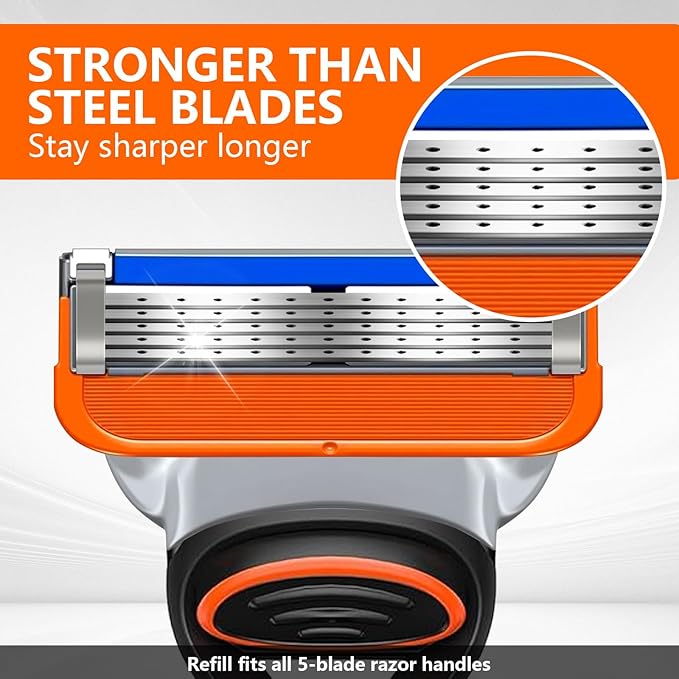 16 PCS Razor Blade Shaving Razor Blade Refills for Fusion 5, a More Comfortable Shave for Men, Orange New Version
