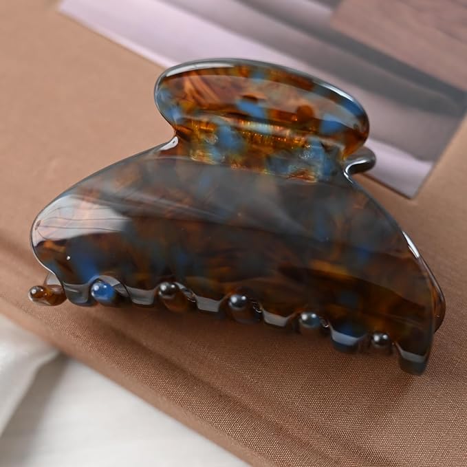 Handmade Celluloid Acetate French Design Barrettes Tortoise Shell Claws Hair Claw Luxury Fashion Accessories Hair Clip for Women (brownblue)