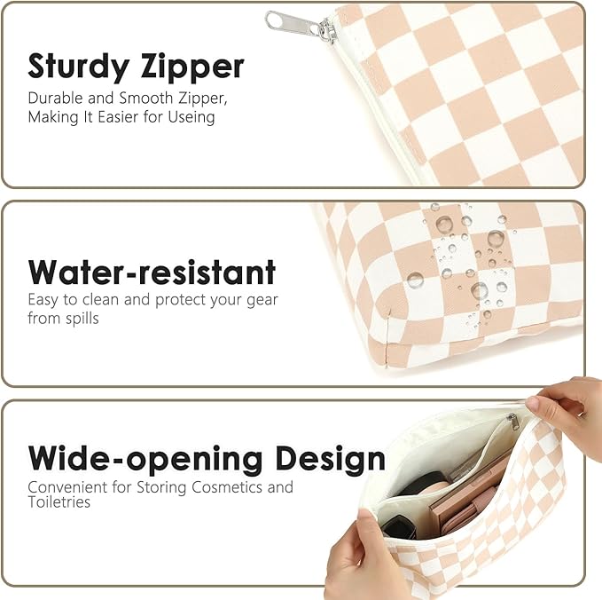 Checkered Makeup Bag, Travel Cosmetic Bag Organizer Toiletry Bag Make Up Bags with Zipper & Compartments for Women Girls