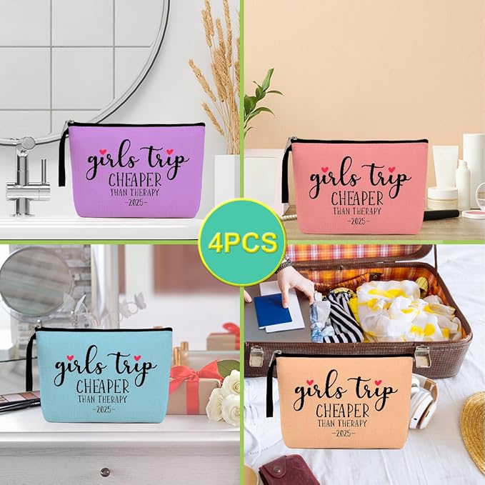 Hanamiya Na 4Pcs Girls Trip Favors Weekend Bag Funny Makeup Bag Friendship Gifts Weekender Bags for Women Bride Cosmetic Bags Zipper Pouch Wedding Bachelorette Party