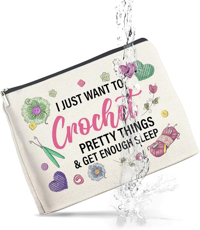 Funny Makeup Bag Crochet Gifts for Women, Knitting Gifts Crochet Lovers Gifts Cosmetic Bag Zipper Makeup Pouch
