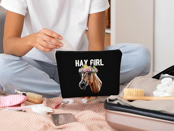Funny Hay Girl Horse Sunglasses Hey Farm Flowers Cosmetic Bag Makeup Bag Best Gift Idea for Horse Lovers Girls Women,Horse Owners Gifts,Birthday Christmas Valentine's Day Gift