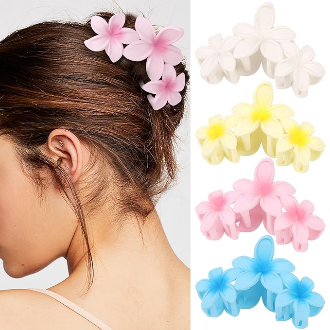 Ondder 4 Pcs Big Flower Hair Clips for Women - Large Matte Claw Clips for Thick Hair, Non-Slip Strong Hold Jaw Clips - Hair Accessories for Women and Girls