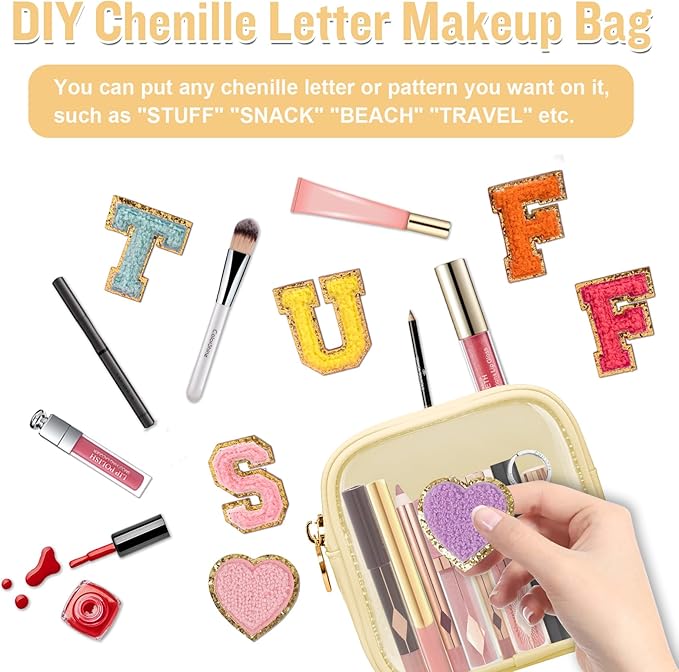 Mini Clear Travel Makeup Organizer Bag for Purse, Small Cute Makeup Bag Preppy Cosmetic Zipper Pouch Purse, Transparent PVC & Nylon Waterproof Coin Pouch Sanitary Napkin Storage Bag for Women(Beige)