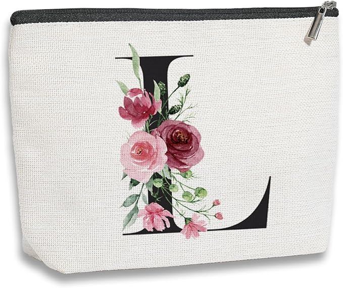 Initial Makeup Bag, Personalized Gifts for Women, Bridesmaid Gifts, Birthday Gifts for Women Mom, Gifts for Best Friend, Bride Bridesmaid Cosmetic bag (Letter L)