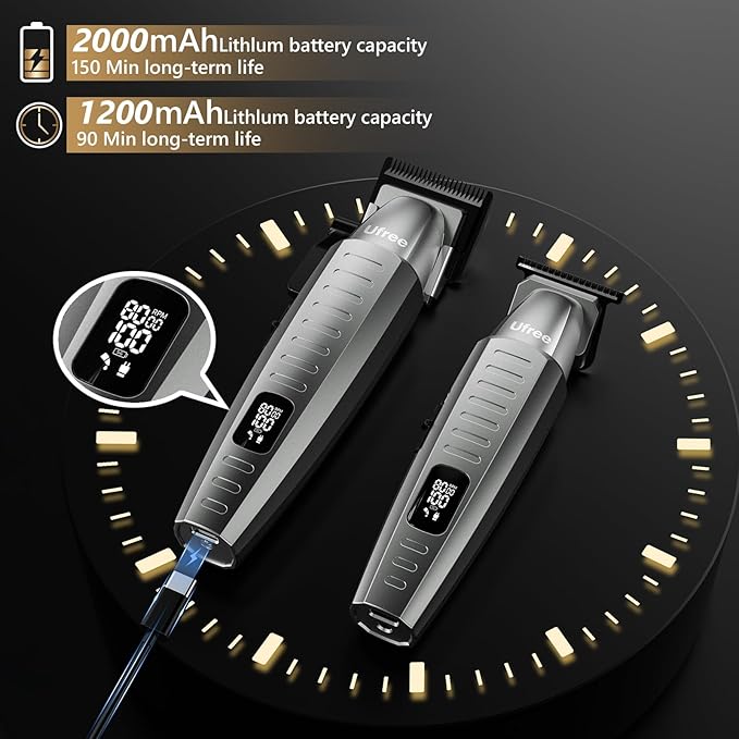 Ufree Professional Hair Clippers for Men, Clippers and Trimmers Set, Barber Clippers, Electric Beard Trimmer with Barber Bag, Gifts for Men，Gray