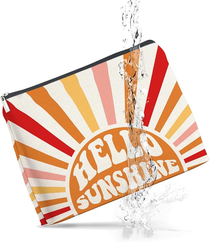 Inspirational Gifts Hello Sunshine Makeup Bag, Positve Gifts for Women, Boho Sunrise Sunshine Zipper Makeup Pouch
