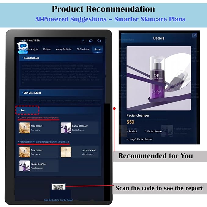 15.6" Professional Skin Analysis Device for Beauty Salons & Spas – AI-Powered 7-Spectral Imaging, 17 Skin Indicators, Multi-Language & Cloud Report Storage