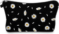 Cute Travel Makeup Bag Cosmetic Bag Small Pouch Gift for Women (Daisy Black)