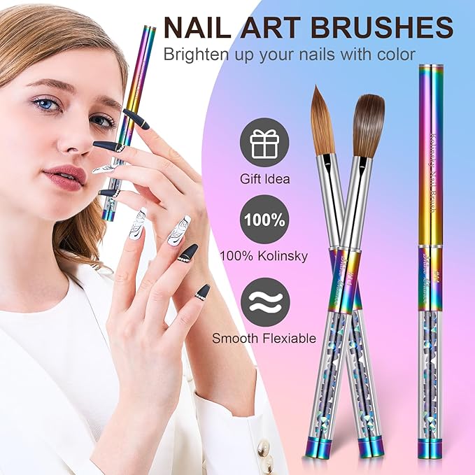 Acrylic Nail Brush Size 14, 100% Real Kolinsky Art Nail Brush for Acrylic Powder Application, Handmade Women Manicure Nail Extension Tool for Professional DIY Home Salon and Beginners