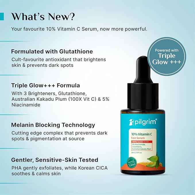 10% Vitamin C Face Serum by Pilgrim | Anti Aging Facial Serum with 5% Niacinamide & Kakadu Plum | Reduces Fine Lines, Smooths Skin Texture & Improves Radiance | 1.01 Fl Oz (30ml)
