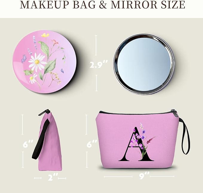 SEAMOON Maid of Honor Friendship Birthday Gifts for Women Her Aunt Sister Bridesmaid Coworkers Bride Personalized Makeup Cosmetic bag with Mirror Mothers Day Christmas Graduation A