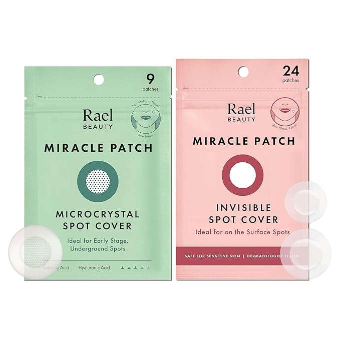 Rael Pimple Patches, Invisible & Microcrystal Spot Cover - Hydrocolloid Acne Pimple Patch for Face, Zit and Blemish, Breakouts, Korean Skin Care (33 Count)