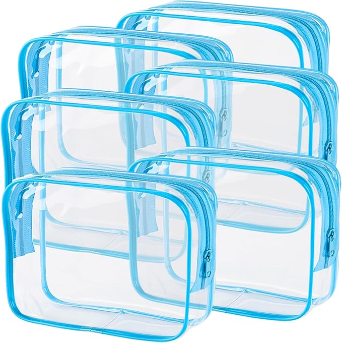 6 Pieces Large Clear Makeup Bags Bulk TSA Approved Toiletry Bag for Travel Transparent PVC Clear Cosmetic Pouch with Zipper, Waterproof Plastic Organizer Case for Carry-on Travel Essentials